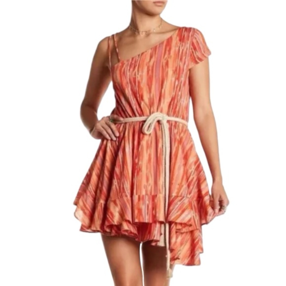 Free People Asymmetrical One Shoulder Orange Mini Dress Sz S